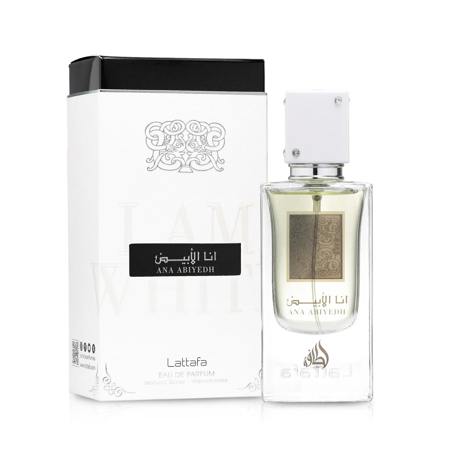 Ana Abiyedh Perfume 60ml EDP by Lattafa in white bottle