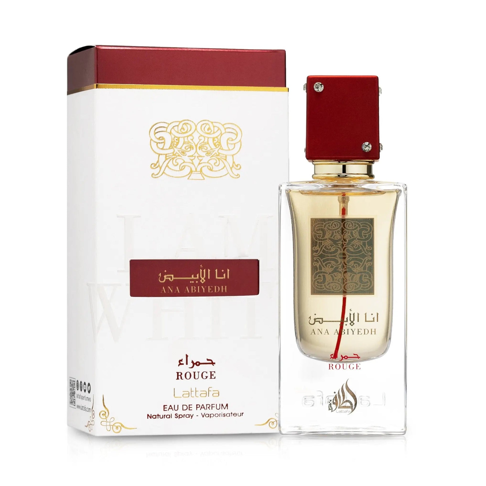 Ana Abiyedh Rouge Perfume 60ml EDP by Lattafa in red bottle