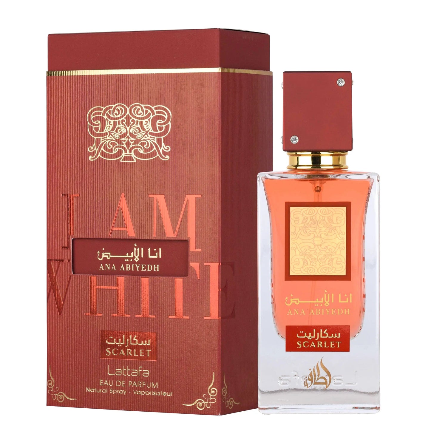 Ana Abiyedh Scarlet Perfume 60ml EDP by Lattafa red bottle