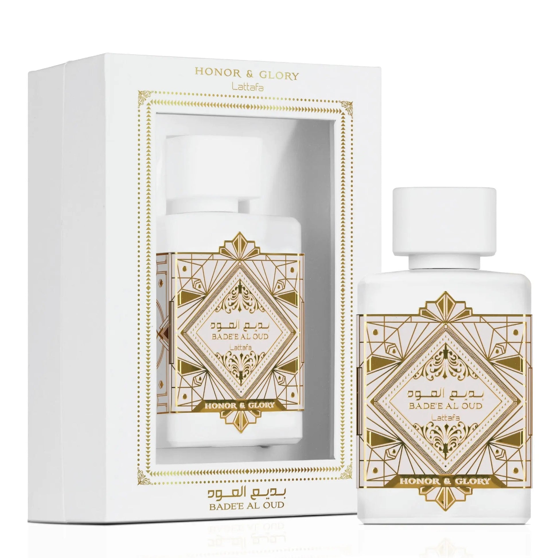 Badee Al Oud Honor and Glory Perfume 100ml EDP Lattafa gold glass bottle
