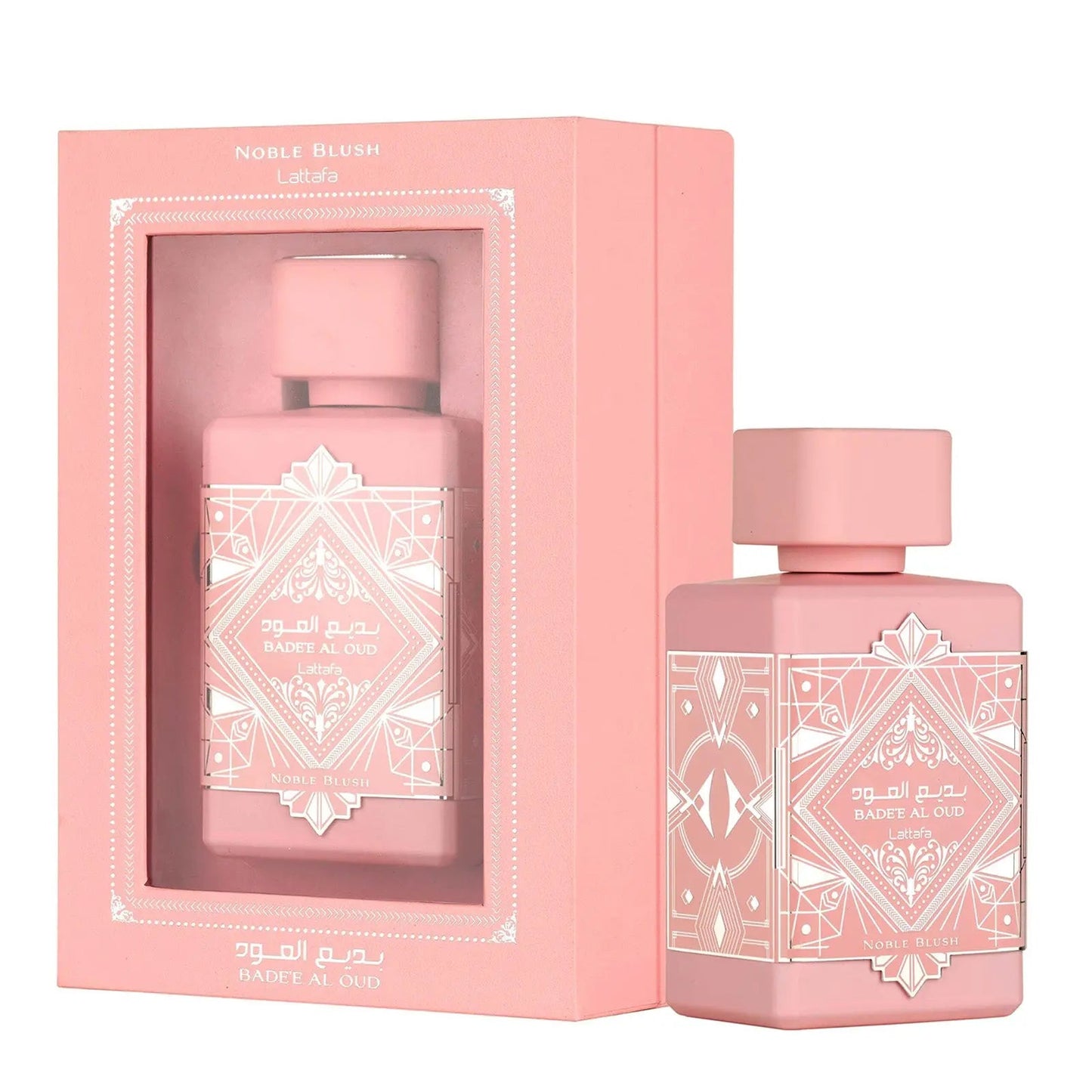 Badee Al Oud Noble Blush Perfume 100ml EDP Lattafa blush pink glass bottle