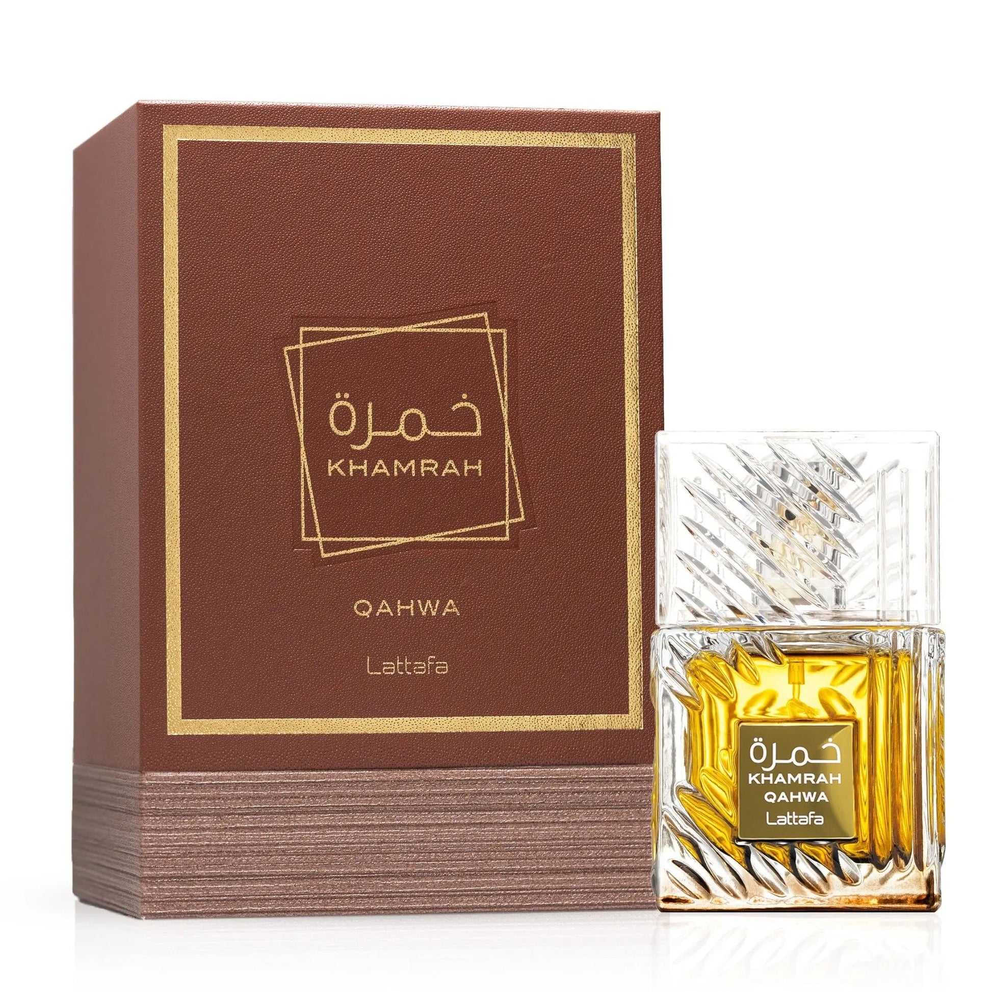 Khamrah Qahwa Perfume 100ml EDP Lattafa amber glass bottle