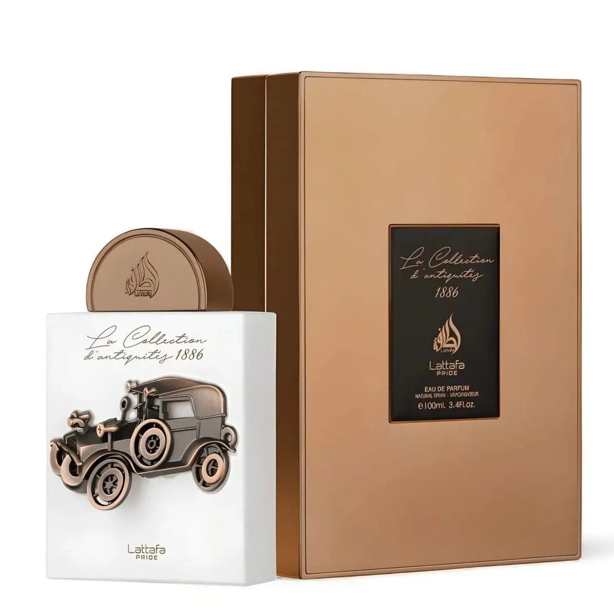 La Collection D'antiquites 1886 Car Perfume 100ml EDP by Lattafa Pride in a vintage car shaped bottle