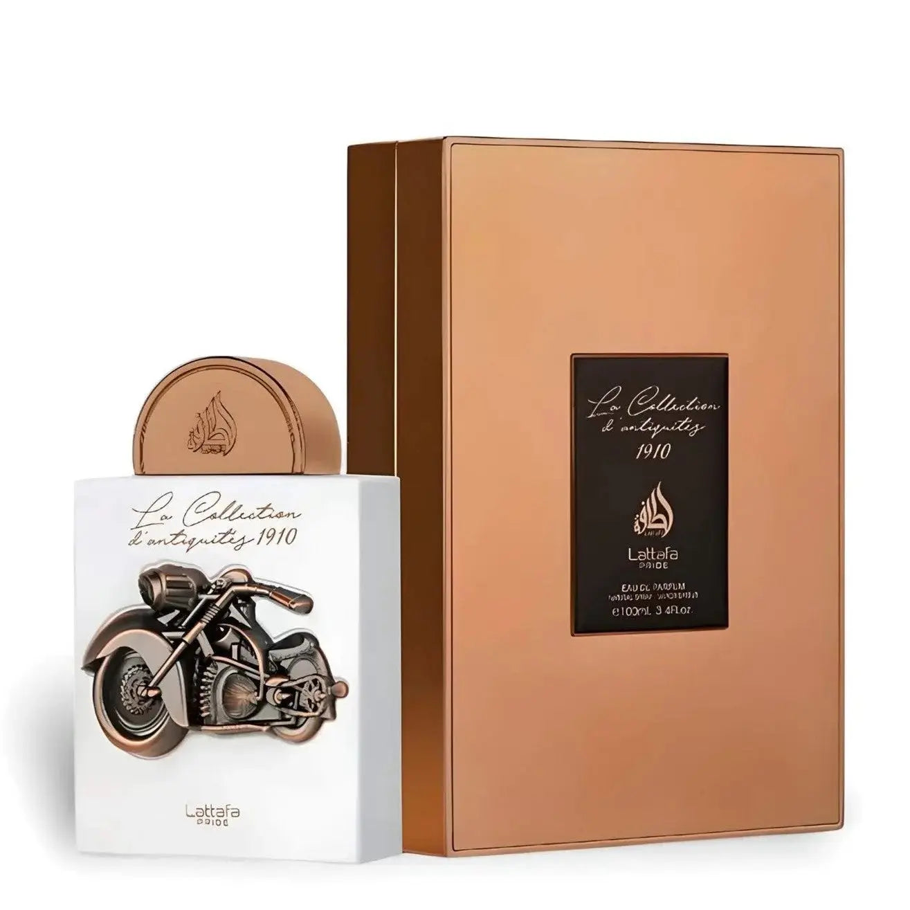 La Collection D'antiquites 1910 Bike Perfume 100ml EDP by Lattafa Pride in a vintage motorbike shaped bottle