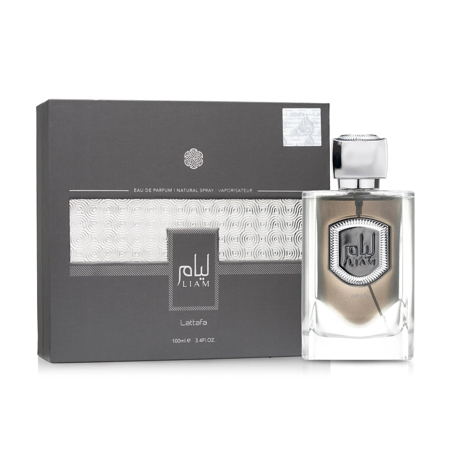Liam Grey Perfume 100ml EDP Lattafa anthracite grey glass bottle