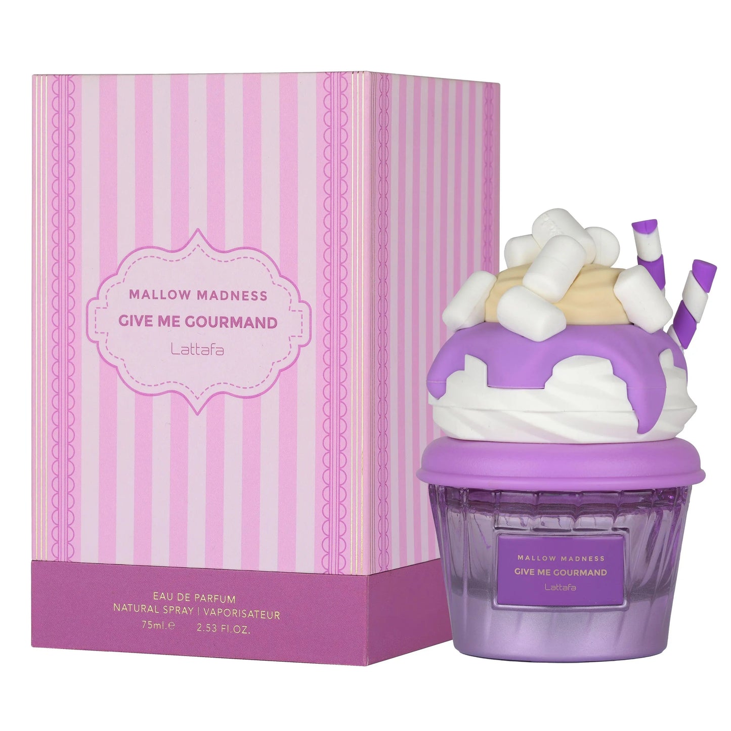 Mallow Madness Perfume 75ml Eau de Parfum bottle by Lattafa Give Me Gourmand collection