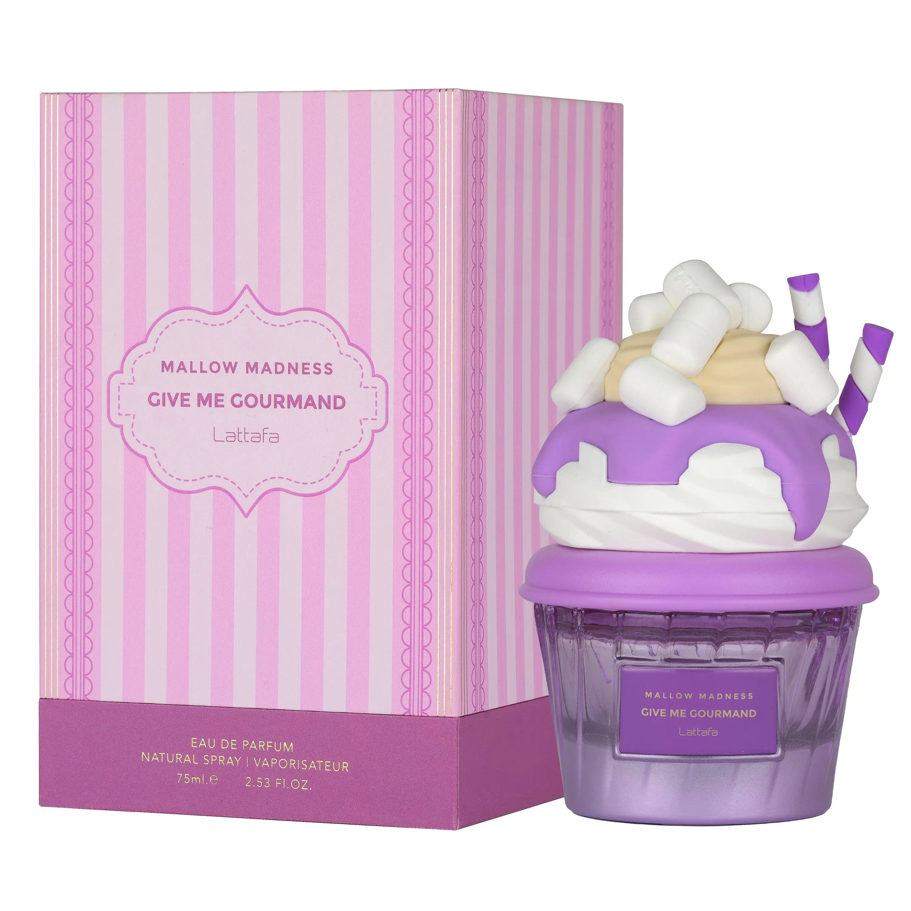 Mallow Madness Perfume 75ml Eau de Parfum bottle by Lattafa Give Me Gourmand collection
