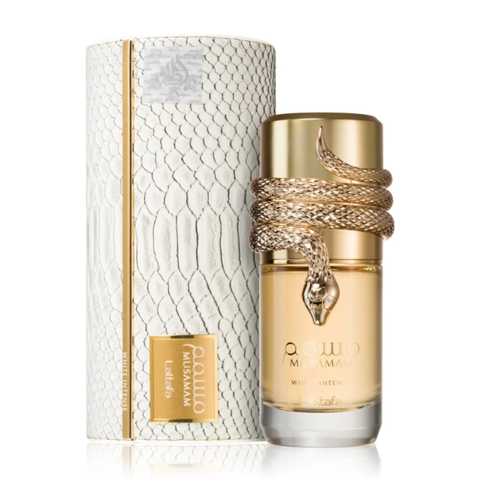 Musamam White Intense Perfume 100ml EDP by Lattafa white and gold bottle