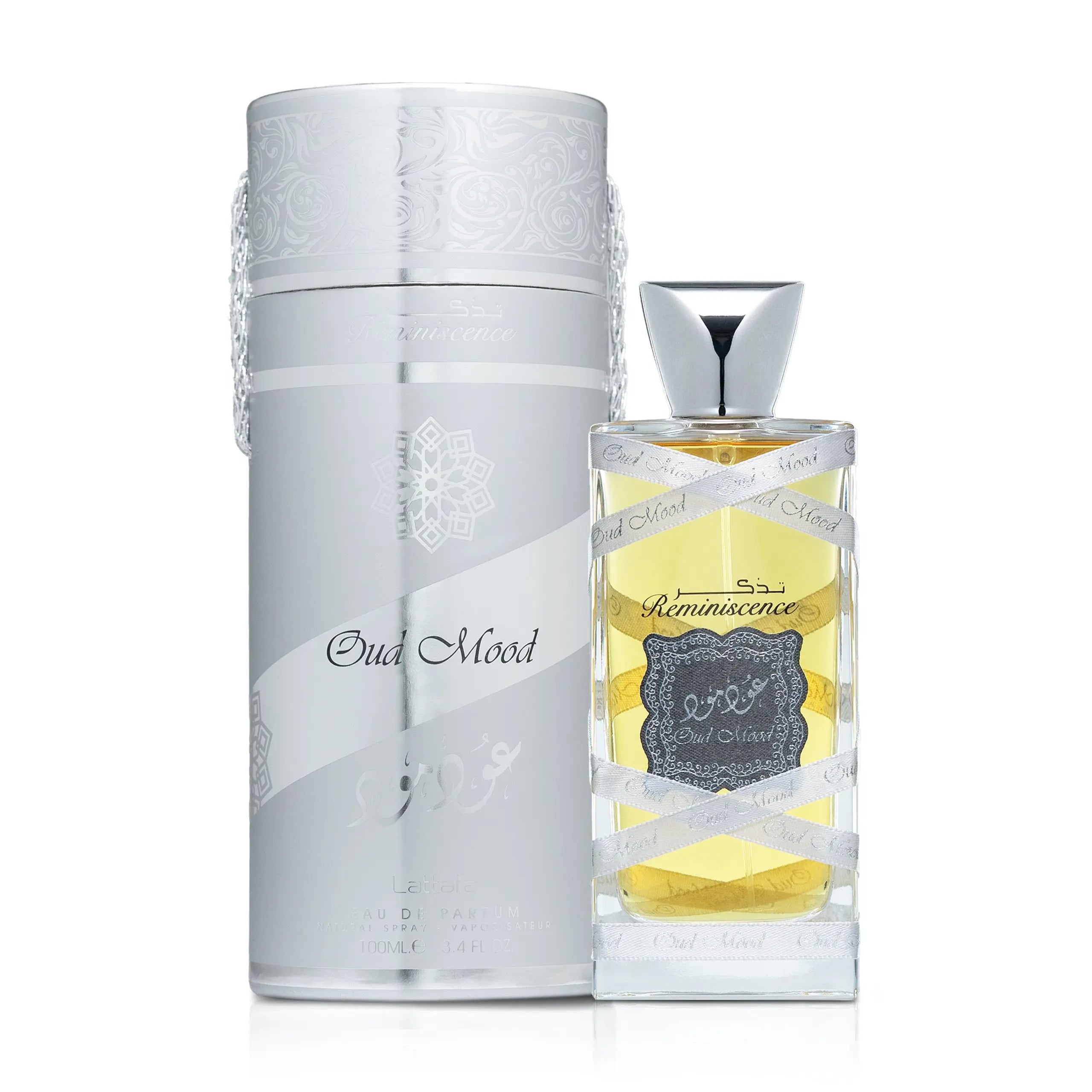 Oud Mood Reminiscence Silver Perfume 100ml EDP by Lattafa fresh fruity woody fragrance for men